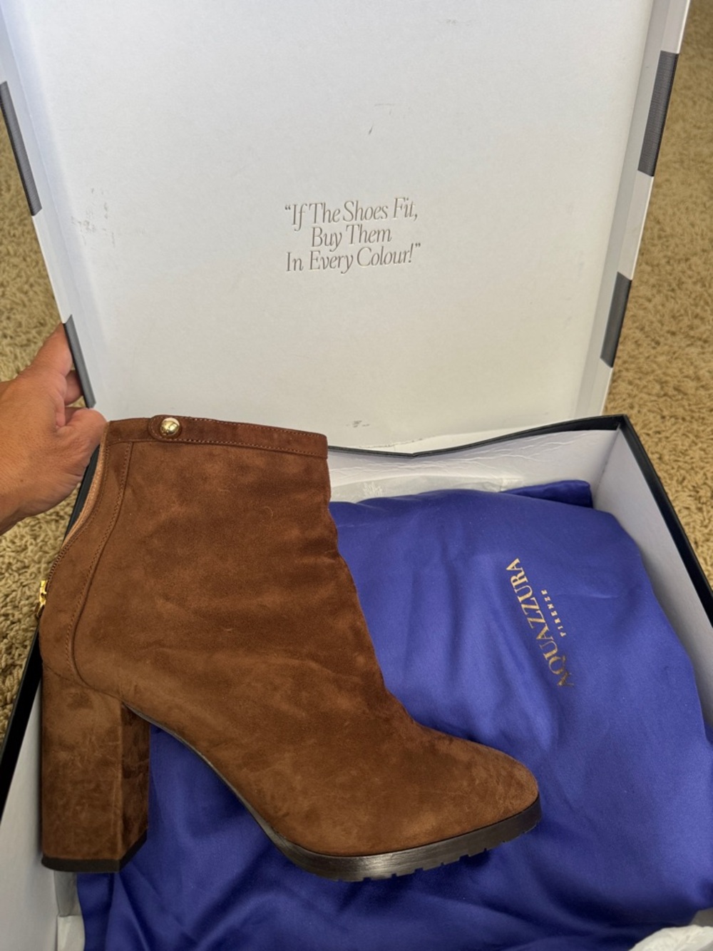 Aquazzura Brown Suede Block Heel Ankle Boots